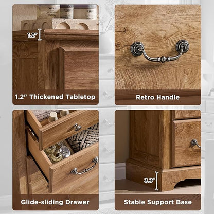 T4TREAM Farmhouse Dressers & Night Stand Set of 4, 54" Wide 7 Drawer Dresser & 48" Tall 6 Drawers Chests, 18" Wide 2 Drawers Side Table Set of 2, Furniture Dresser Sets for Home, Light Knotty Oak