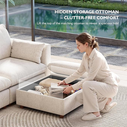 Ihanherry 146" Oversized Modular Sectional Sofa, Modern V Shaped Cloud Couch with 2 Storage Ottoman, 8-Seat Comfy Chenille Deep Seat Sofa with 2 Pillows for Living Room, Beige