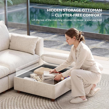 Ihanherry 152" Oversized Modular Sectional Sofa, Modern Cloud Couch with 4 Storage Ottoman, 8-Seat Comfy Chenille Deep Seat Sofa with 2 Pillows for Living Room, Beige