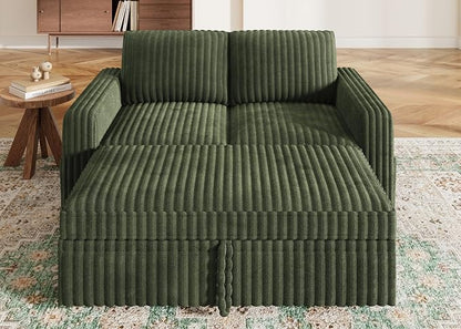 HONBAY Modular Pull Out Sofa Bed,Corduroy Loveseat, Couches for Living Room,Green