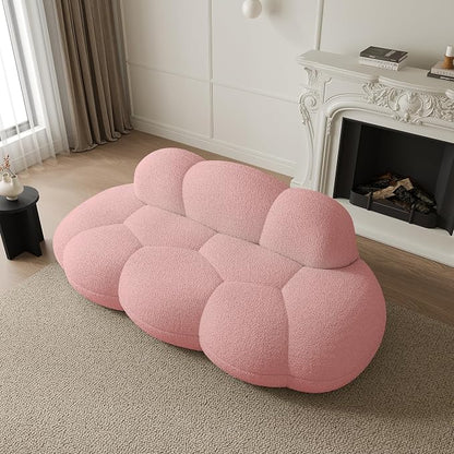 JACH 3 Seater Cloud Sofa for Living Room, Modern Sherpa Upholstered Couch, Minimalist Leisure Sofa, Comfy Cloud Couch for Apartment, Small Space, No Assembly Required (Pink)