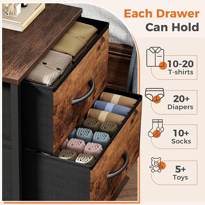 Sweetcrispy Nightstand Set of 2 with 2 Storage Drawers, Small Bedside Table | 20" Height End Table, Wooden Top Fabric Cabinet for Bedroom, Furniture, Closet, College Dorm, Brown