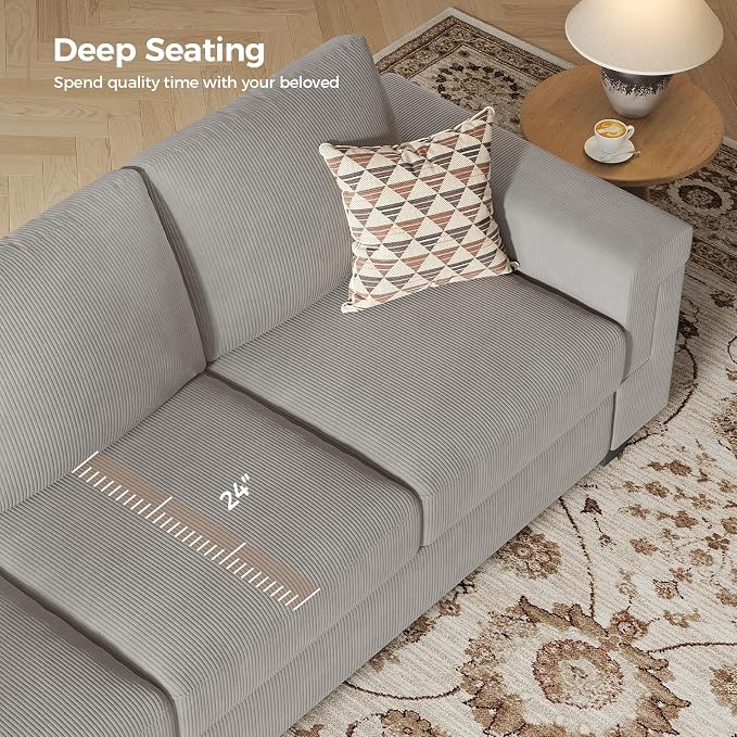 COPIAE 3 Seater Sofa Couch with Deep Seat, 90" Modern Upholstered Sofa with Armrests, Easy Installation, Comfy Couches for Living Room, Apartment, Light Grey