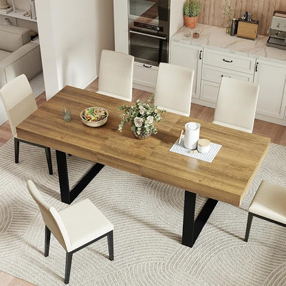 Zevemomo 63"-78.7" Extendable Dining Room Table for 6-8, Expandable Dinner Table Rectangular Kitchen Table Farmhouse Wooden Dining Tables for Dining, Kitchen, Office, Living Room, Space Saving-Brown