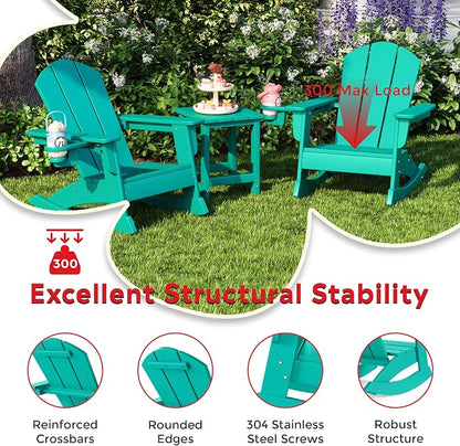 Costaelm Paradise 3-Piece Kids Table and Chairs Set with Toddler Rocking Chairs and Cup Holders, Turquoise