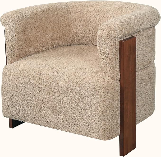 Merax 31.7" Mid-Century Teddy Fleece Barrel Accent Chair, Brown | Brown Teddy Fleece Upholstered Armchair, Modern Wraparound Lounge Chair for Living Room, Bedroom, Entryway