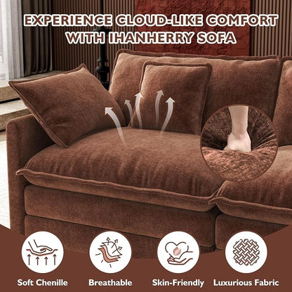 Ihanherry 114" V-Shaped Modern Sofa Modular Sectional Luxurious and Comfortable with 2 Ottoman, 7-Seat Chenille Deep Seat Sofa with Corner Section for Living Room, Bedroom and Apartment, Brick Red
