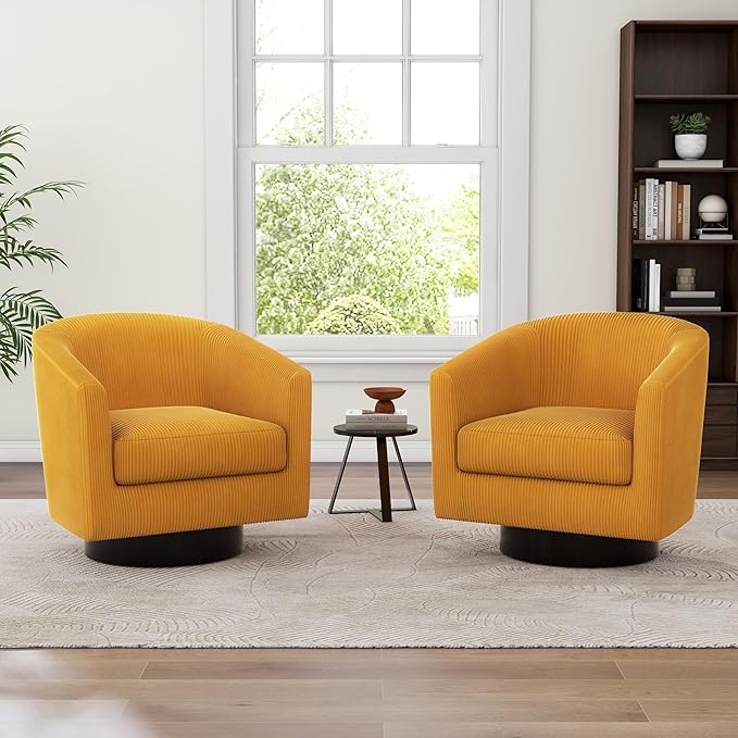Swivel Accent Chair, Upholstered Corduroy Barrel Chair for Living Room, Small Single Sofa Bedroom Reading Seat, Set of 4, Orange