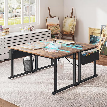 DurayLoly 48 Inch Computer Desk with Waterproof LED Lights,Study Desk for Teens & Home Office,Headphone Hook & Storage Bag Included,Sturdy Metal Frame,Small Space Friendly,Rustic Brown