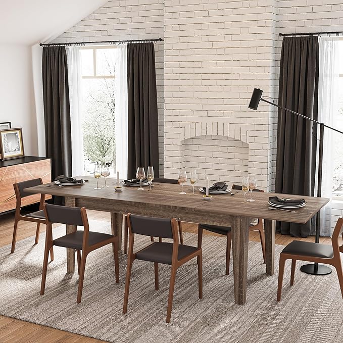 71"-106" Extendable Dining Table for 4-12 People, Space-Saving Extra Long Transformer Table with Extension Leaves Holder, Oak