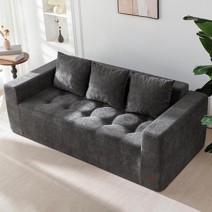 MAXYOYO Modular Sofa Couch, 75" Oversized Loveseat Boneless Cloud Couch with Deep Seat, Chenille Upholstered Living Room Comfy Sofa Chair for Living Room, No Assembly Required, Dark Grey