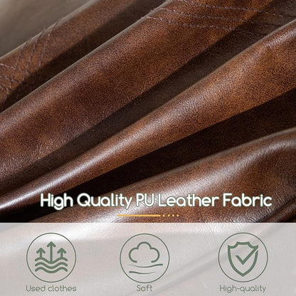 HIGOGOGO Square Stuffed Pouf Ottoman, Pu Leather Poufs with Foam Chunk Filling, Furry and Fluffy Pouf Foot Stool Storage Ottoman,20 X 14 Inches Floor Poufs Foot Rest for Living Room, Dark Brown