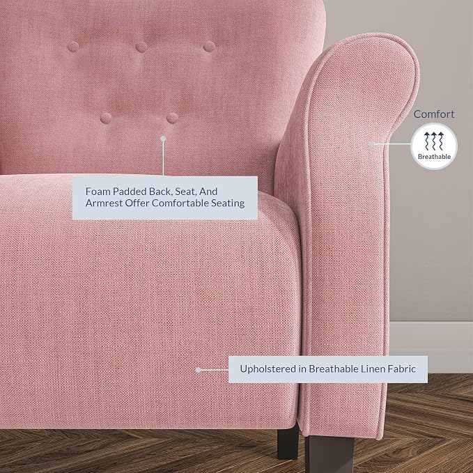BELLEZE Modern Accent Chair, High Back Armchair, Upholstered Wingback Side Chair, Padded Single Sofa with Wooden Legs for Living Room, Bedroom - Pink