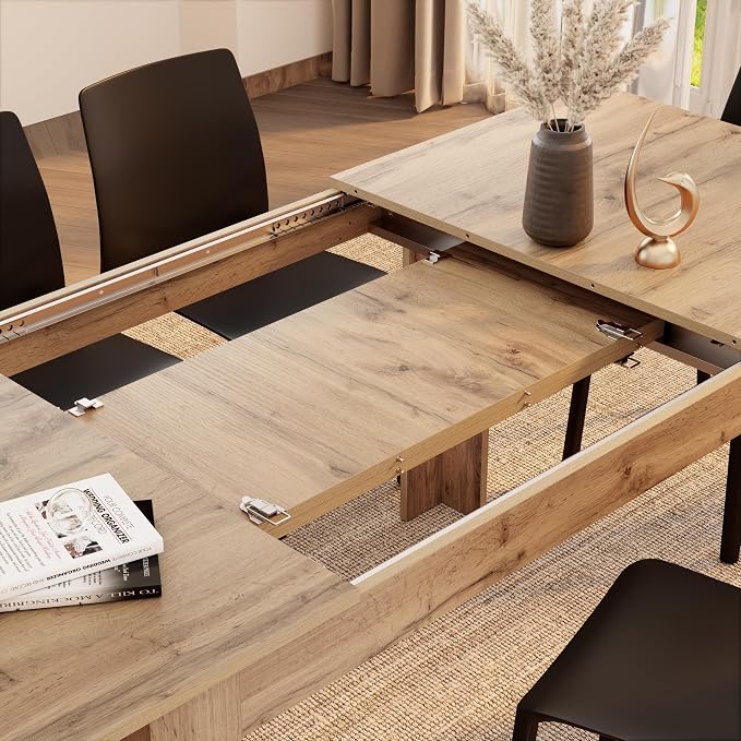 Mobili Fiver, Easy, Extendable Dining Table, 55,1(86,6) x35,4 in, Rustic Oak, for 6-8 People, Expandable Dining Table for Kitchen, Italian Furniture