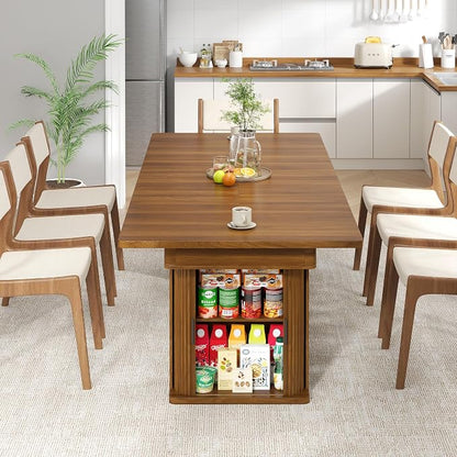 39-94 inch Extendable Dining Room Table for 4-10, Rectangle Expandable Long Kitchen Table with Double Tier Storage, Fluted Sliding Doors, Modern Square Dinner Table, Living Room, Farmhouse, Walnut