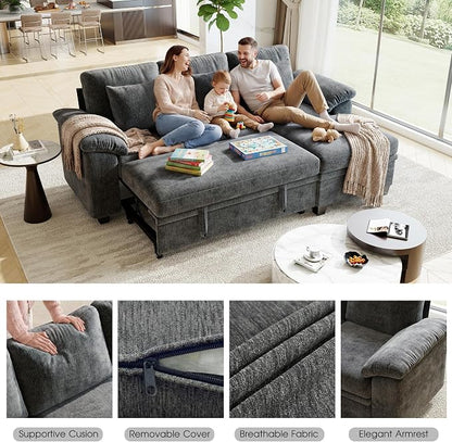 86" Modular Sectional Sleeper Sofa Bed, L Shaped 4 Seat Pull Out Couch with Storage Ottoman, Convertible Cloud Couch Bed, Sectional Couches for Living Room, Apartment (Gray)