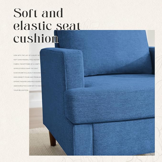 Weture Mid-Century Accent Chair,Modern Linen Fabric Armchair for Living Room,Comfy Upholstered Reading Accent Chairs for Bedroom,Single Sofa Chair with Wood Legs (Blue, 2 Pack)