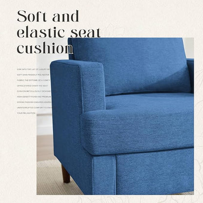 Weture Mid-Century Accent Chair,Modern Linen Fabric Armchair for Living Room,Comfy Upholstered Reading Accent Chairs for Bedroom,Single Sofa Chair with Wood Legs (Blue, 2 Pack)
