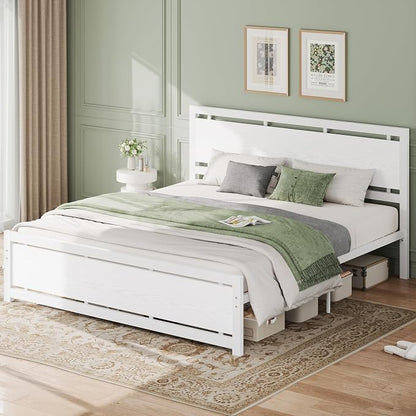 LIKIMIO California King Bed Frame with Headboard and Footboard, Metal Strong Supports, Easy Assembly, Noise-Free, No Box Spring Needed, White