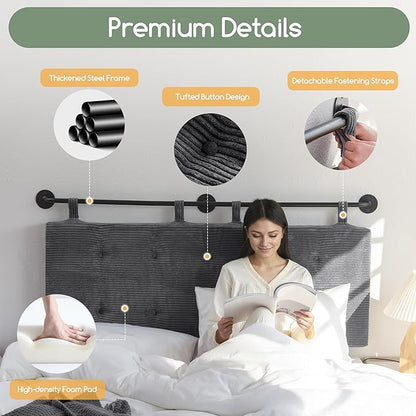 HIGOGOGO Wall Mounted Headboards for King Size Bed, Hanging Head Board Wall with Button Tufting, Adjustable Height Headboard for Bedroom,Darkgrey