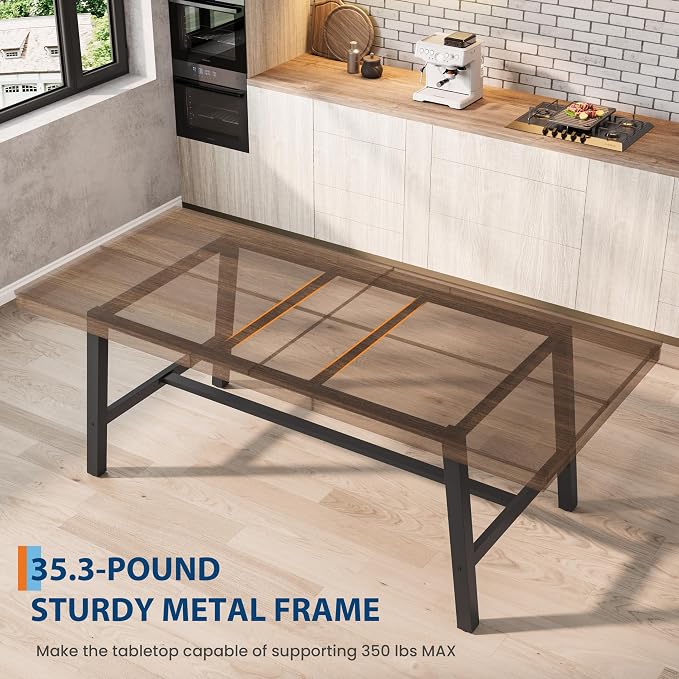GarveeHome Industrial Dining Table for 8-10 People, 86.61" Long Large Kitchen Table with Sturdy Metal Frame, Rectangular Counter for Dinner, Kitchen, Dining Room (Brown, 87" Non-extendable)