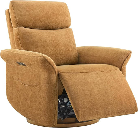 CHITA Power Recliner Chair, Electric Triple-Motor Swivel Glider Nursery Rocking Chair with Adjustable Power Headrest and Lumbar Support, GREENGARD Gold Certified, Solid Wood Base, Cognac