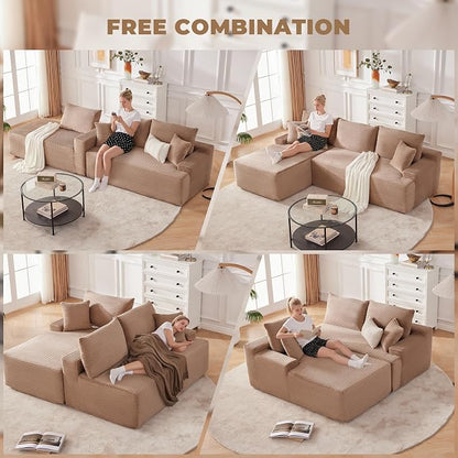 Mangodan Cloud Sectional Couch, Boneless Sofa for Living Room, Modular Sectional Sofa with Deep Seat, Fluffy Comfy Couch with L-Shaped Chaise, No Assembly Required, Camel