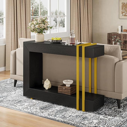 Einhomn 42.5" Console Table Behind Couch, 2-Tier Narrow Entryway Table with Storage, Wood Sofa Tables for Hallway/Entrance/Living Room/Foyer, Black