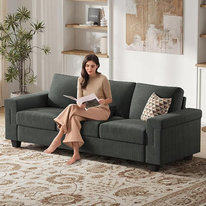 COPIAE 3 Seater Sofa Couch with Deep Seat, 90" Modern Upholstered Sofa with Armrests, Easy Installation, Comfy Couches for Living Room, Apartment,Dark Gray