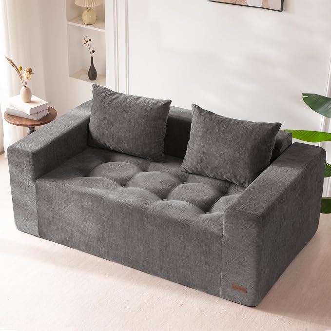 MAXYOYO Modular Sofa Couch, 61" Loveseat Boneless Cloud Couch with Deep Seat, Chenille Upholstered Living Room Comfy Sofa Chair for Living Room, No Assembly Required, Light Grey