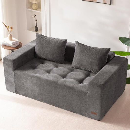 MAXYOYO Modular Sofa Couch, 61" Loveseat Boneless Cloud Couch with Deep Seat, Chenille Upholstered Living Room Comfy Sofa Chair for Living Room, No Assembly Required, Light Grey