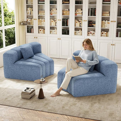 Luxanimarion Oversized Curved Cloud Couch, 8 Seater Modern Round Modular Sectional Sofa, Convertible Boneless Couches for Living Room, No Assembly Required, Light Blue 1 PCS