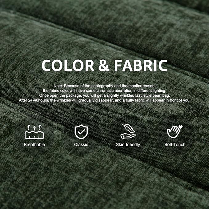 Hobestluk Adults Bean Bag Chair Faux Fur BeanBag Couch for Living Room | Green Chenille,Ergonomic Design,Memory Foam,UltraSoft,Anti-slip Bottom,No Assembly Required,Decorative Style for Living Room