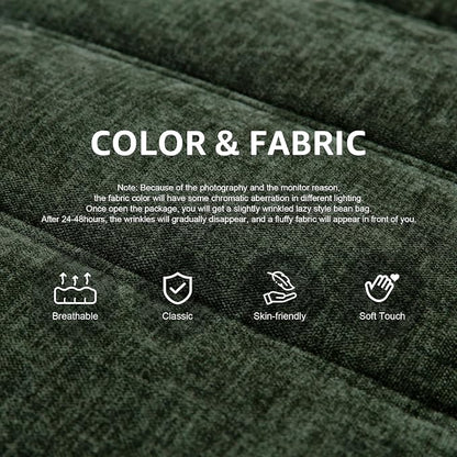 Hobestluk Adults Bean Bag Chair Faux Fur BeanBag Couch for Living Room | Green Chenille,Ergonomic Design,Memory Foam,UltraSoft,Anti-slip Bottom,No Assembly Required,Decorative Style for Living Room