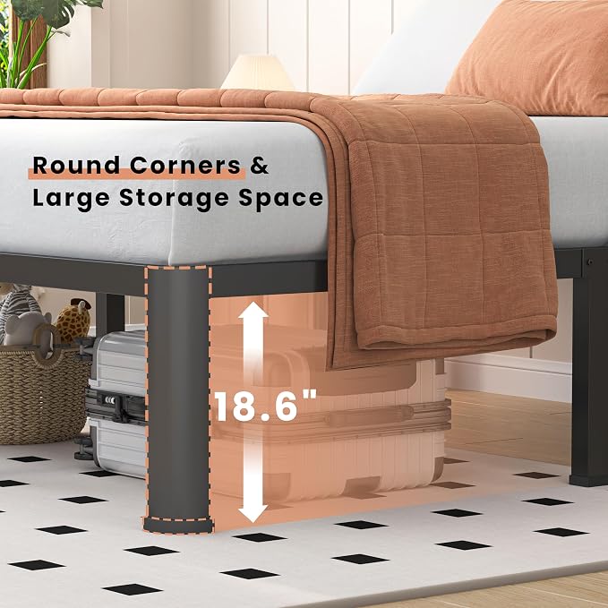 VIPSHOW 20 Inch Queen Heavy Duty 3500 lbs Bed Frame with Round-Corner Legs & Anti-Squeak Design – Quick Assembly Metal Platform, No Box Spring Needed