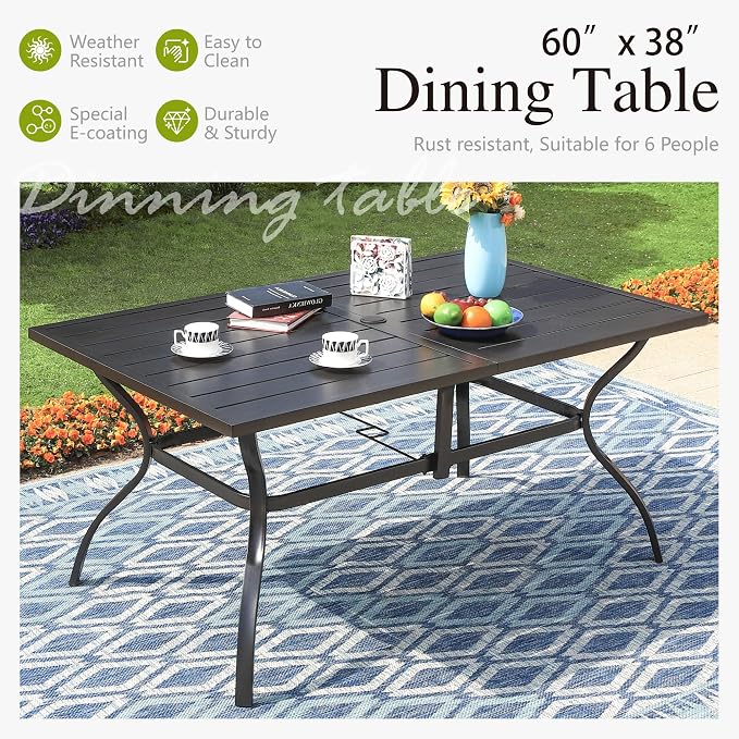 Sophia & William 7 Piece Outdoor Patio Dining Set, Patio Table and Chairs Set for 6, Fixed and Swivel Patio Chairs with Cushions and Rectangular Table, Outdoor Dining Set for Backyard, Poolside