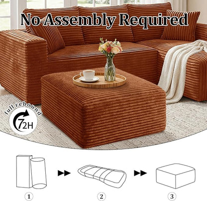 Corduroy Ottoman, Modern Boneless Cloud Foot Rest Foam Support, Oversized Modular Sectional Sofa Rectangel Stool for Living Room, Bedroom & Small Spaces, No Assembly Required (Orange, Ottoman)