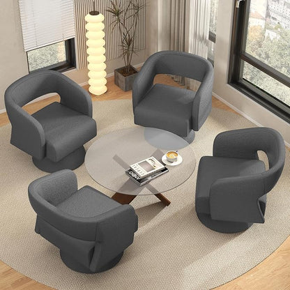 Luxanimarion Swivel Barrel Accent Chair,Oversized Teddy Upholstered Round Swivel Chair,Modern Luxury 360 Degree Living Room Vanity Chair for Bedroom Office,Gray,4PCS