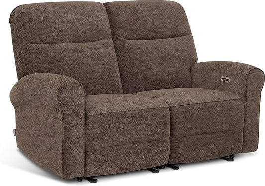 MCombo 64.6" Wall Hugger Power Loveseat Recliner Sofa with USB Ports, Reclining Loveseat for Small Spaces Living Room RV, Fabric PR635M1 (Dark Brown)