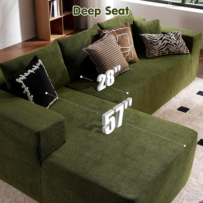ovios 104" Cloud Boneless Couch with L-Shape Chaise,Modern Sectional Modular Sofa with Deep Seat, Upholstered Couches for Living Room Bedroom,No Assembly Required, Green (Cloud Velvet)