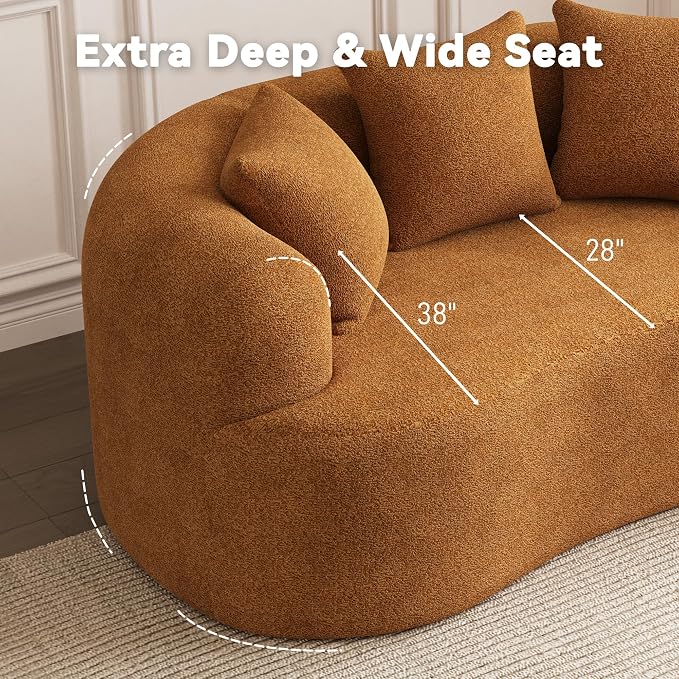 69" Curved Loveseat Sofa for Living Room, Modern Chenille Love Seat Cloud Couch, Luxury Plush Extra Deep Oversized Sofa for Small Spaces, Bedroom, Apartment‌, No Assembly Required, Orange