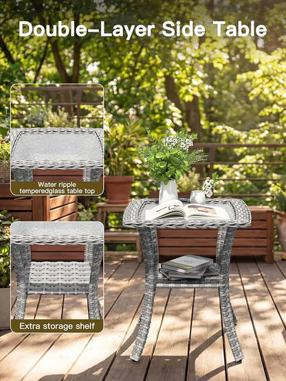 9-Piece Patio Furniture Set, Outdoor Swivel Rocking Chairs with 4" Thick Cushions & Side Table, All-Weather PE Rattan & Rust-Resistant Steel Frame Conversation Set for Porch, Garden, Backyard, Grey