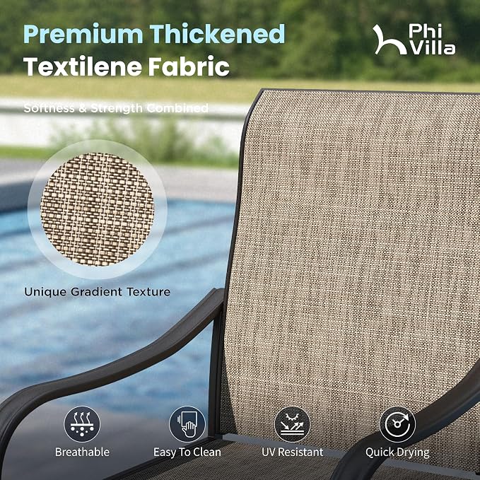 PHI VILLA Patio Dining Set for 4, Round Table & Swivel Mesh Chairs, Brown | 42'' Metal slat table with umbrella hole, E-coating metal frame & Textilene chairs, All-weather design for outdoor, deck