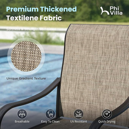 PHI VILLA Patio Dining Set for 4, Round Table & Swivel Mesh Chairs, Brown | 42'' Metal slat table with umbrella hole, E-coating metal frame & Textilene chairs, All-weather design for outdoor, deck