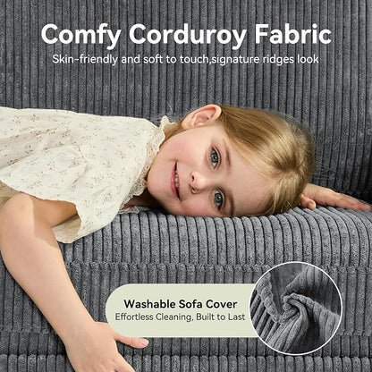 68" Loveseat Sofa, Comfy Grey Corduroy Couches for Living Room, Mid Century Modern Love Seat Sofa, Tool-Free Setup Small Couches for Bedroom Office
