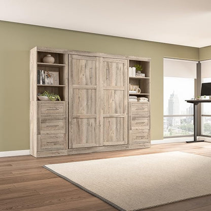 Bestar Pur Full Murphy Bed and 2 Shelving Units with Drawers, 109-inch Space-Saving Wall Bed