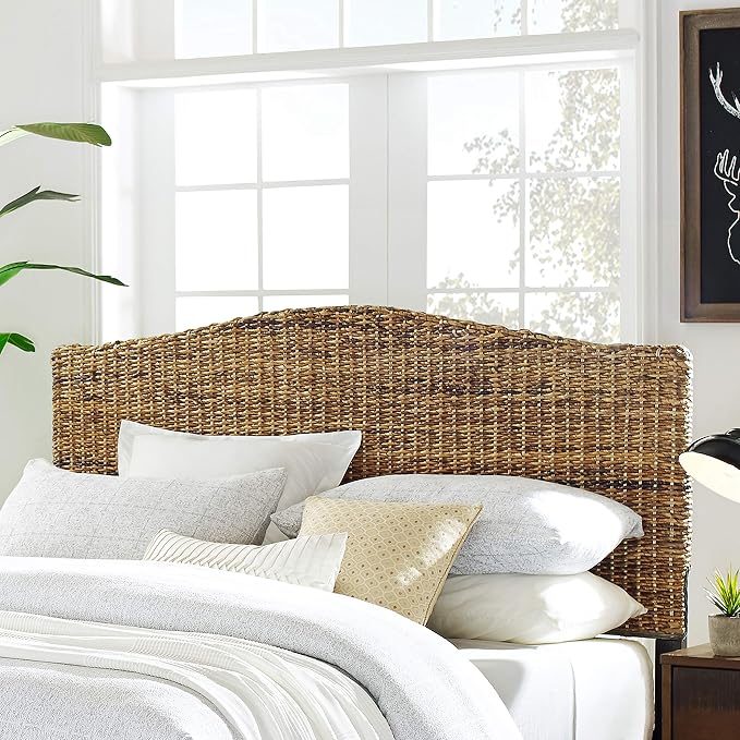 Crosley Furniture Serena Handwoven Natural Fiber Rattan Bed Headboard, Banana Leaf, Queen
