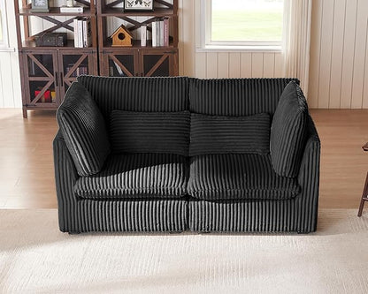 77" Oversized Corduroy Couch Modular Sectional Sofa, Washable Cloud Couch Sectional, 2 Seater Sectional Couches for Living Room, Fully Cover Removable, Loveseat Sofa, Corduroy, Black