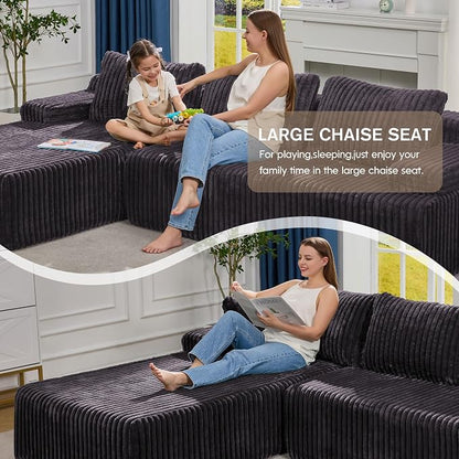 Hobestluk Boneless Couch Modular Sectional Sofa L-Shape Oversized Chaise | 108" Left Facing Chaise Darkgrey,Memory Foam,Removable Cover,Non-slip Bottom,No Assemble Required,Living Room Furniture