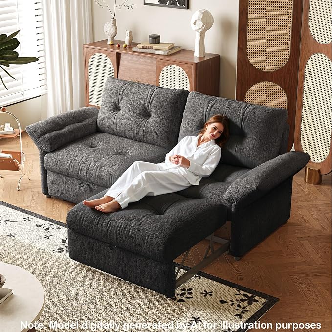 81.5'' Full Sleeper Sofa, Pre-Assembled, Chenille Pull Out Couches Bed, 3-in-1 Convertible Sofa, Adjustable Backrest, Small Loveseat for Small Space, Living Room, Apartment, Chenille Grey